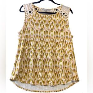 NWT Daniel Rainn Crochet Swiss Dot‎ Printed Knit Tank Top, Waicy Oat, Medium
